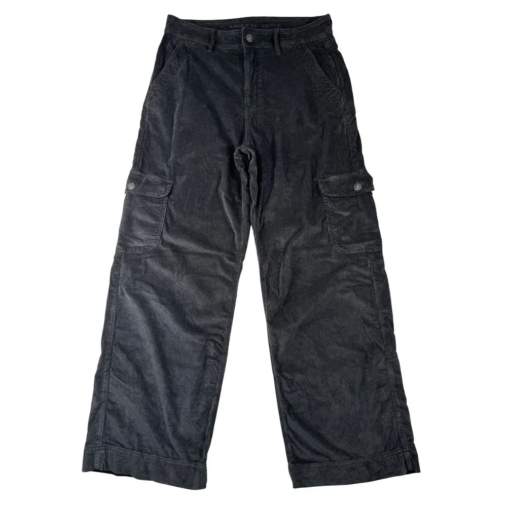 American Eagle Super High-Rise Baggy Wide Leg Cargo Corduroy Pants Black Size 8